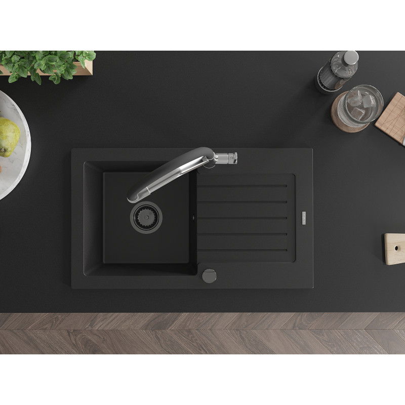Mexen Pablo granito plautuvė 1 sekcijos su lašintuvu ir virtuviniu maišytuvu Duo, juodas - 6510-77-671701-07-B