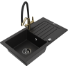 Mexen Pablo granitinis vienos plautuvės kriauklė su nusausintuvu ir virtuviniu maišytuvu Duo, juodas - 6510-77-671701-57-B