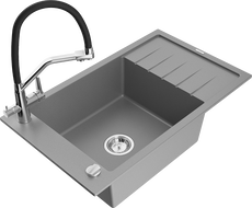 Mexen Elias vienkameris granito plautuvas su lašintuvu ir Duo virtuviniu maišytuvu, pilkas - 6511-71-671701-07