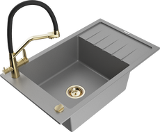 Mexen Elias granito plautuvė su vienu dubeniu, lašintuvu ir virtuviniu maišytuvu Duo, pilka - 6511-71-671701-57-G