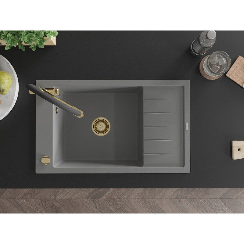 Mexen Elias granito plautuvė su vienu dubeniu, lašintuvu ir virtuviniu maišytuvu Duo, pilka - 6511-71-671701-57-G