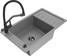 Mexen Elias granitinis plautuvė vienos kameros su nusausintuvu ir virtuviniu maišytuvu Duo, pilka - 6511-71-671701-70-B