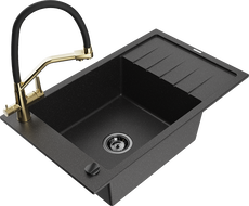 Mexen Elias vienos sekcijos granito plautuvė su nusausintuvu ir Duo virtuvės maišytuvu, juodas/sidabrinis metalikas