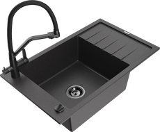 Mexen Elias vienos sekcijos granitinė plautuvė su drenažu ir Duo virtuvės maišytuvu, juoda dėmėta - 6511-76-671701-70-B