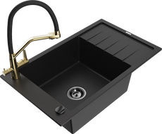 Mexen Elias granito plautuvė 1 kamerų su nusausintuvu ir virtuviniu čiaupu Duo, juoda - 6511-77-671701-57-B