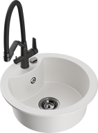 Mexen Diego granito plautuvė vienos kameros su virtuviniu maišytuvu Duo, balta - 6512-20-671701-70-B