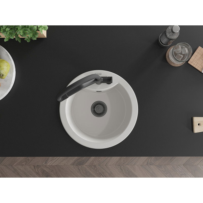 Mexen Diego granito plautuvė vienos kameros su virtuviniu maišytuvu Duo, balta - 6512-20-671701-70-B