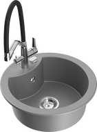 Mexen Diego vienos kameros granito plautuvė su virtuviniu maišytuvu Duo, pilka - 6512-71-671701-07