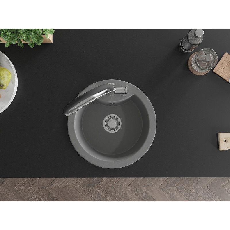 Mexen Diego vienos kameros granito plautuvė su virtuviniu maišytuvu Duo, pilka - 6512-71-671701-07