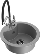 Mexen Diego granito virtuvės kriauklė 1 skyrius su virtuvės maišytuvu Duo, pilka - 6512-71-671701-07-B