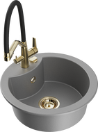 Mexen Diego granitinis virtuvės kriauklė 1 sekcijos su Duo virtuvės maišytuvu, pilka - 6512-71-671701-57-G