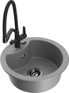 Mexen Diego granito virtuvės kriauklė, 1 skyrius su virtuvės maišytuvu Duo, pilka - 6512-71-671701-70-B