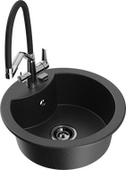 Mexen Diego granitinė 1 skyriuje plautuvė su Duo virtuvės maišytuvu, juoda/sidabrinis metalinis - 6512-73-671701-07-B