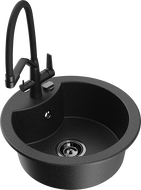 Mexen Diego 1 skyriuje granitinė plautuvė su Duo virtuviniu maišytuvu, juoda/sidabrinė metalikas - 6512-73-671701-70-B