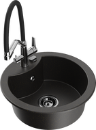 Mexen Diego granito virtuvės kriauklė su 1 kamera ir Duo maišytuvu, juoda/auksinis metalikas - 6512-75-671701-07-B