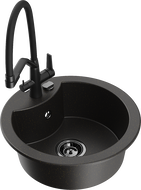 Mexen Diego vienos sekcijos granitinė virtuvinė plautuvė su Duo maišytuvu, juodas/auksinio metalo - 6512-75-671701-70-B