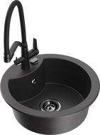 Mexen Diego granitinis virtuvės kriauklė 1-dalies su Duo virtuviniu maišytuvu, juodas su taškeliais - 6512-76-671701-70-B