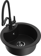 Mexen Diego granitinė vieno skyriaus plautuvė su virtuviniu maišytuvu Duo, juoda - 6512-77-671701-70-B