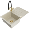 Mexen Bruno granitinė virtuvės kriauklė su viena anga be išbėgimo ir virtuviniu maišytuvu Duo, smėlio spalvos