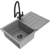 Mexen Bruno granitinė virtuvės plautuvė su vienu dubeniu, nusausinimo zona ir virtuviniu maišytuvu Duo, pilka