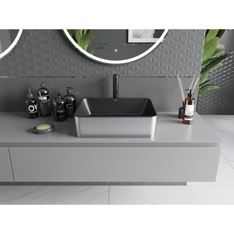 Mexen Catia stalviršinis praustuvas 48 x 37 cm, juodas matinis/sidabrinis - 21314874