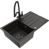 Mexen Bruno 1 dubens granitinė plautuvė su varvėtu ir Duo virtuvės maišytuvu, juoda/auksinė metalo spalva