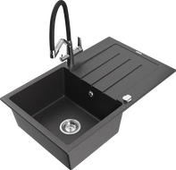 Mexen Bruno granito plautuvė 1 skyrius su nutekėjimu ir virtuvės maišytuvu Duo, juodas taškuotas - 6513-76-671701-07