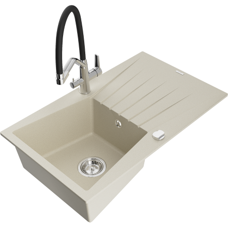 Mexen Cesar granito kriauklė su viena kamera ir nutekėjimu bei Duo virtuviniu maišytuvu, smėlio spalvos - 6514-69-671701-07