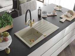 Mexen Cesar granitinis virtuvės kriauklė su viena įmūrijama kamera ir maišytuvu Duo, smėlio spalvos - 6514-69-671701-57-G