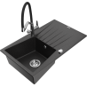 Mexen Cesar vienos kameros granitinė plautuvė su nutekamuoju paviršiumi ir Duo virtuviniu maišytuvu, juoda/sidabrinė