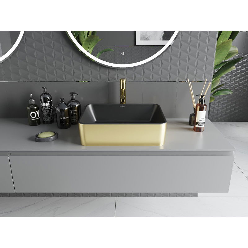 Mexen Catia stalviršio praustuvas 48 x 37 cm, juodas matinis/auksinis - 21314876
