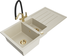 Mexen Andres granitinis 1,5 dubens plautuvė su nutekamuoju ir Duo virtuviniu maišytuvu, smėlinis - 6515-69-671701-57-G