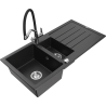 Mexen Andres granitinė 1,5 skylių plautuvė su nuvarvėtu ir Duo virtuviniu maišytuvu, juoda/sidabrinis metalikas