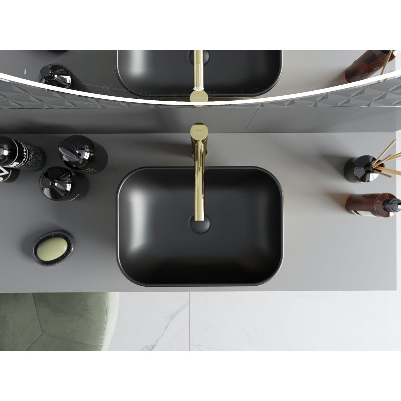 Mexen Rita pastatoma kriauklė 45 x 32 cm, juoda matinė/auksinė - 21084576