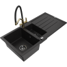 Mexen Andres granito kriauklė 1,5 skylių su nutekėjimu ir virtuvės maišytuvu Duo, juoda - 6515-77-671701-57-B