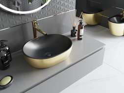 Mexen Viki praustuvas ant stalviršio 48 x 35 cm, juodas matinis/auksinis - 21054876