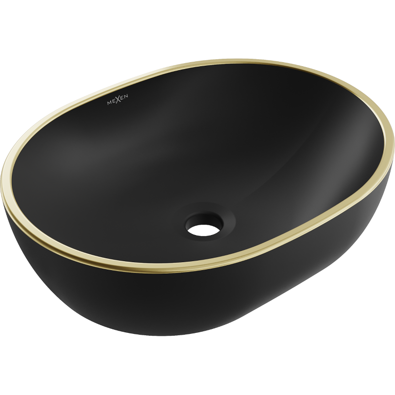 Mexen Viki praustuvė ant stalviršio 48 x 35 cm, juoda matinė/auksinis kraštas - 21054875
