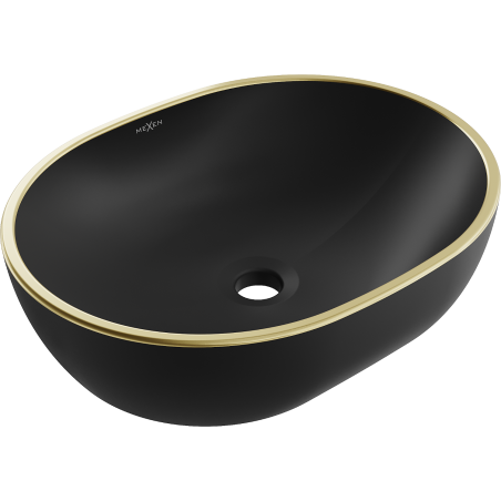 Mexen Viki praustuvė ant stalviršio 48 x 35 cm, juoda matinė/auksinis kraštas - 21054875