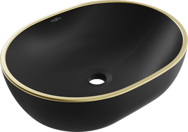 Mexen Viki praustuvė ant stalviršio 48 x 35 cm, juoda matinė/auksinis kraštas - 21054875