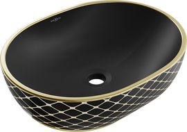 Mexen Viki praustuvė ant stalviršio 48 x 35 cm, juoda matinė/auksinė tinklelio raštas - 21054879