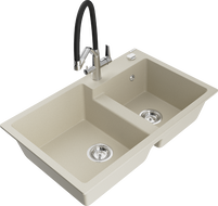 Mexen Tomas granito plautuvė 2 skylių su virtuviniu maišytuvu Duo, smėlio - 6516-69-671701-07