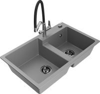Mexen Tomas dviejų kamerų granito plautuvė su Duo virtuvės maišytuvu, pilka - 6516-71-671701-07-B