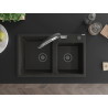 Mexen Tomas 2 skylių granitinė virtuvinė plautuvė su Duo virtuviniu maišytuvu, juoda/auksinė metalo spalva