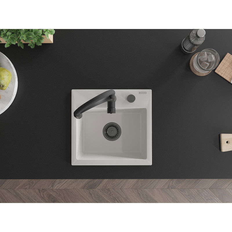 Mexen Milo granito plautuvė 1 skyrelio su virtuviniu maišytuvu Aster, baltas - 6505-20-73450-70-B