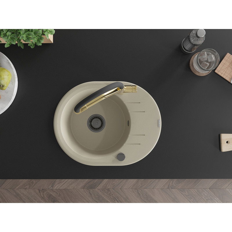 Mexen Kevin granitinė vieno dubens plautuvė su virtuviniu maišytuvu Duo, smėlio spalvos - 6517-69-671701-57-B