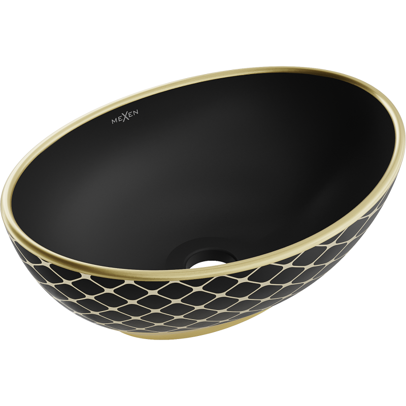 Mexen Elza praustuvė montuojama ant stalviršio 40 x 33 cm, juodas matinis/auksinė tinklelio raštas - 21014029