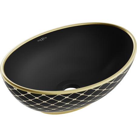 Mexen Elza praustuvė montuojama ant stalviršio 40 x 33 cm, juodas matinis/auksinė tinklelio raštas - 21014029