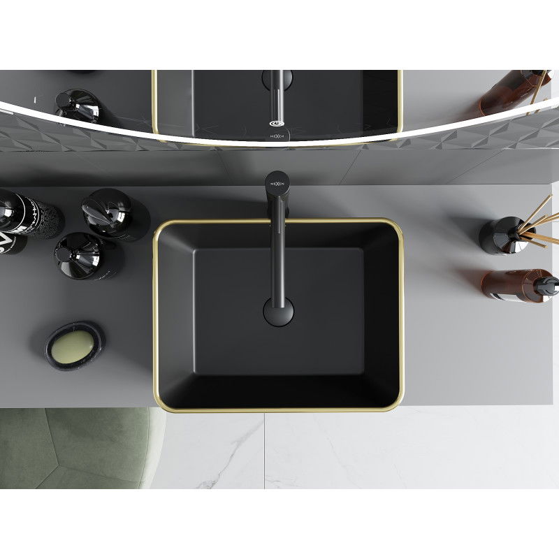 Mexen Catia praustuvo plokštė 48 x 37 cm, juoda matinė/auksinė rašto tinklelė - 21314879