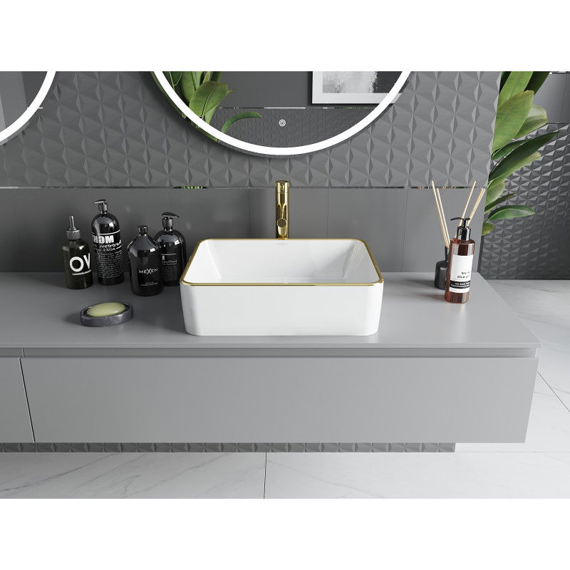 Mexen Catia stalviršinis praustuvas 48 x 37 cm, baltas/auksinis kraštas - 21314805