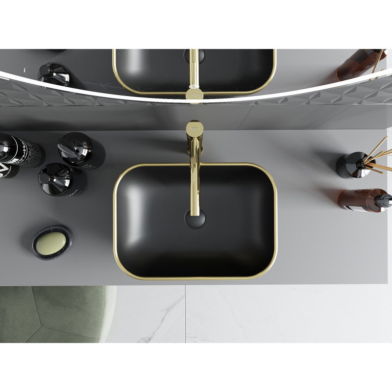 Mexen Rita antstalginė praustuvas 45 x 32 cm, juoda matinė/auksinis kraštas - 21084575
